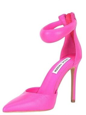 Steve Madden Ele Puff Ankle Strap Leather Pumps pink leather